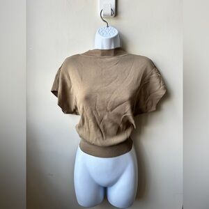 Taupe Mock Neck Knit Top Batwing Sleeve Cinched Waist Size XS